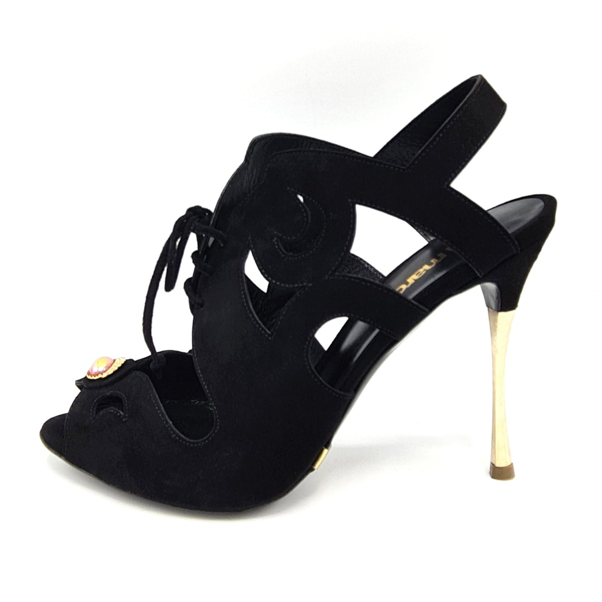 Sandali in camoscio nero a tacco Made in Italy by La Marca